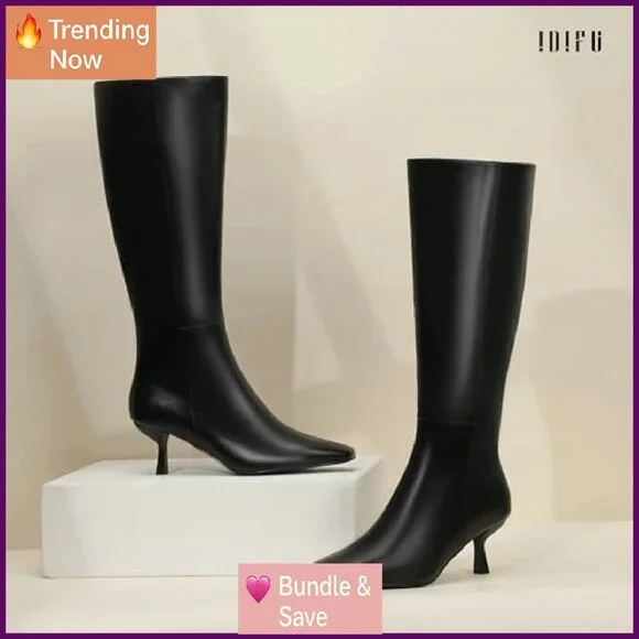 Women's Knee High Boots Square Toe Kitten Heel Side Zipper Comfortable Fall